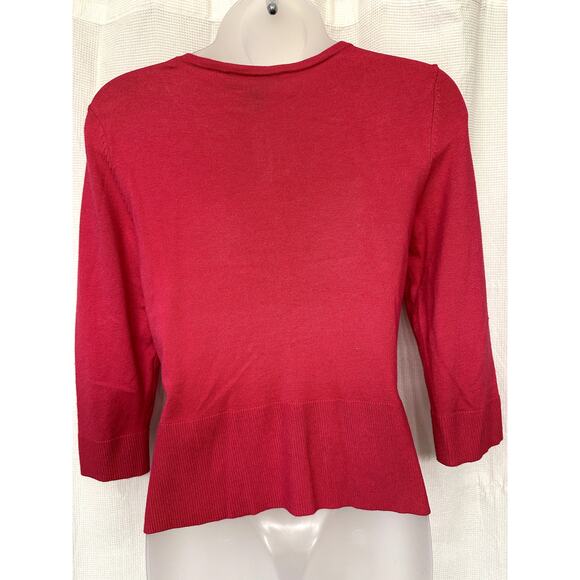 WHBM Sz XS Hot Pink Roses Rosettes Cardigan Sweater w/ Silver, Coquette Romantic - Picture 6 of 8